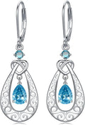 Teardrop Birthstone Dangle Drop Earrings Sterling Silver Infinity Filigree Leverback Earrings, Infinity Love Birthday Anniversary Valentines Day Gifts for Her Women Mom Wife