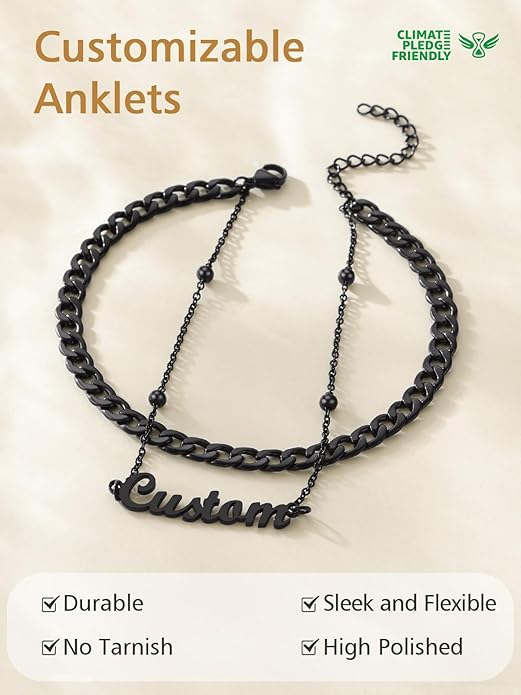 FindChic Custom Ankle Bracelets for Women, Stainless Steel Figaro/Cuban/Wheat/Rope/Herringbone Chain Anklets, Beach Foot Jewelry 8.5''-10.5'' Adjustable & Waterproof, with Gift Box