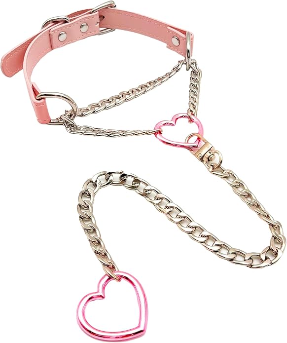 FEOYA Heart Choker Necklace for Women Hearts O-Ring Slip Chain Adjustable Punk Leather for Valentine Cosplay Gift