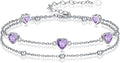 Birthstone Anklet/Bracelets for Women 925 Sterling Silver Charm Link Double Strand Heart Birthstone Jewelry Gift for Wife Women Mother's Day Gift