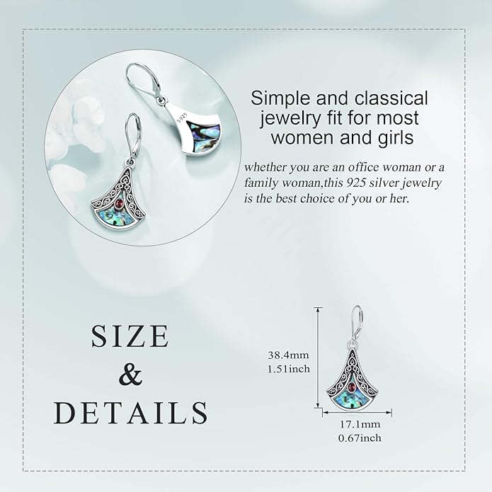 Abalone Shell Dangle Drop Earrings for Women 925 Sterling Silver Filigree Bohemian Earrings Jewelry Gift