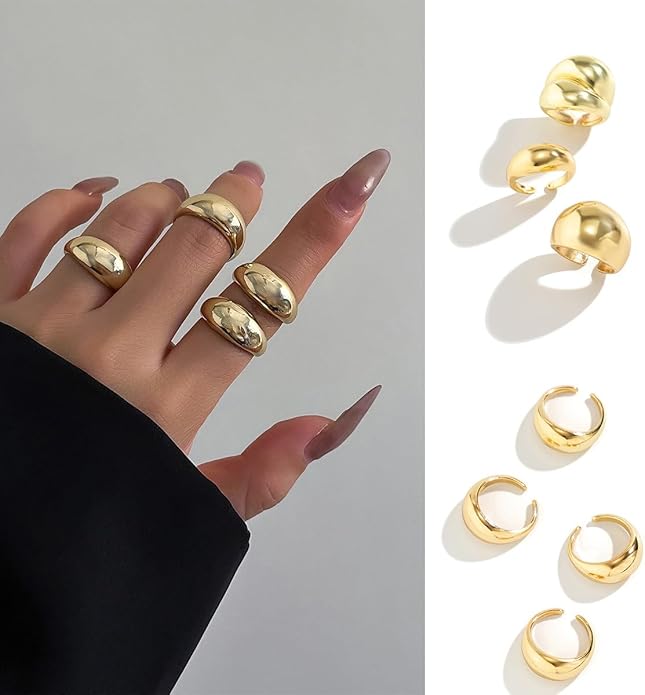MIFYNN Chunky Gold Rings for Women Gold Silver Adjustable Thick Ring Fashion Statement Ring Open Dome Ring Chunky Silver Rings Geometric Curved Minimalist Simple Rings