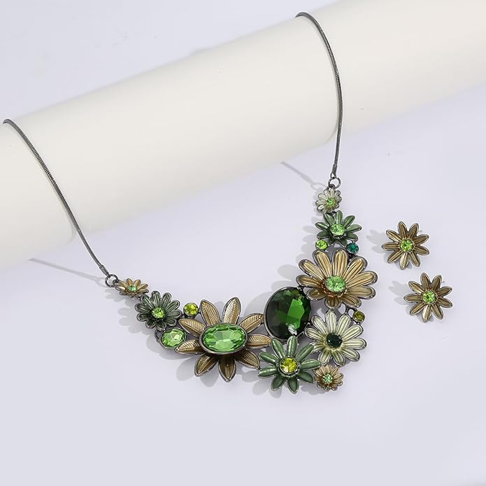 Chunky Statement Jewelry Set Vintage Retro Leaf Flower Floral Geometric Bohemian Boho Bib Necklace Earring Set Fashion Costume Jewelry for Women Girls Wedding Party Prom Unique Gift