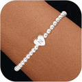 Valentines Day Gifts for Women Her - Dainty Beaded Heart Initial Bracelets Letter A-Z Charm Stretch Bead Ball Bracelet Trendy Jewelry Gifts