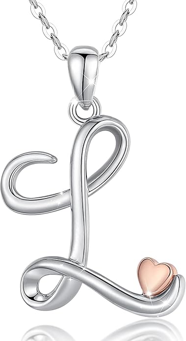 CELESTIA 925 Sterling Silver Initial Necklaces 26 Letter with Rose Gold Heart - 18 Inch Chain