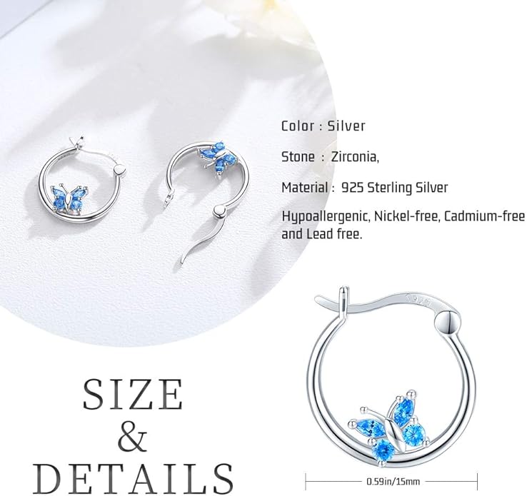 JUSTKIDSTOY Hypoallergenic Panda/Unicorn/Hummingbird/Dolphin Hoop Earrings for Women 925 Sterling Silver Animal Huggie Hoop Earrings Jewelry Gifts for Sensitive Ears
