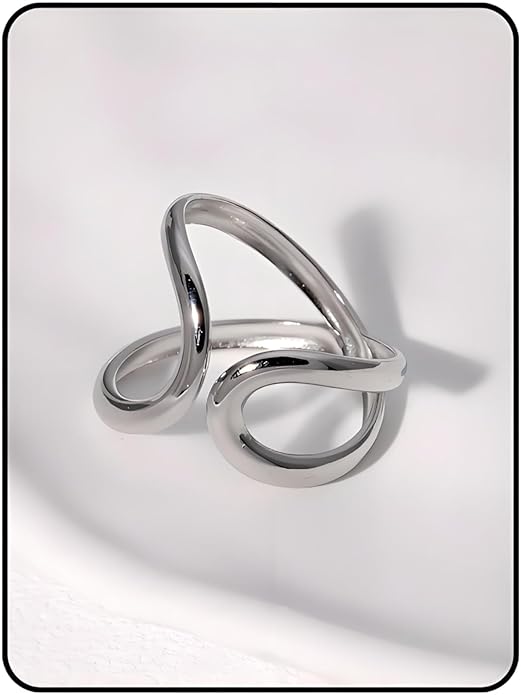 Chunky Rings For Women, Gold Silver Thumb Ring Asymmetrical Wavy Curve Ring Adjustable Non Tarnish Dainty Stainless Steel New Year Anniversary Birthday Jewelry Gift