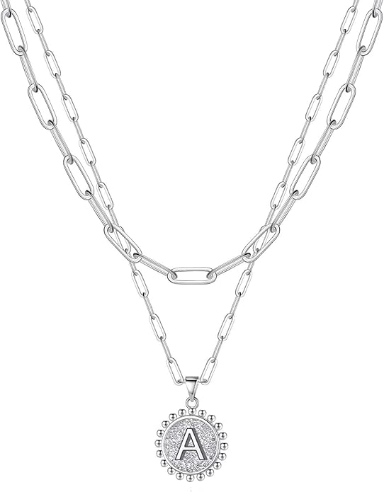 Yoosteel Valentines Gifts for Women Her - Gold Layered Initial Necklaces for Women 14K Gold Plated Dainty Layering Paperclip Link Chain Necklace Coin Initial Necklace Birthday Gifts for Teen Girls