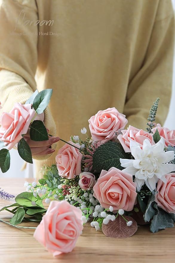 Artificial Flowers 50pcs Real Looking Peach Pink Foam Fake Roses - Image 3