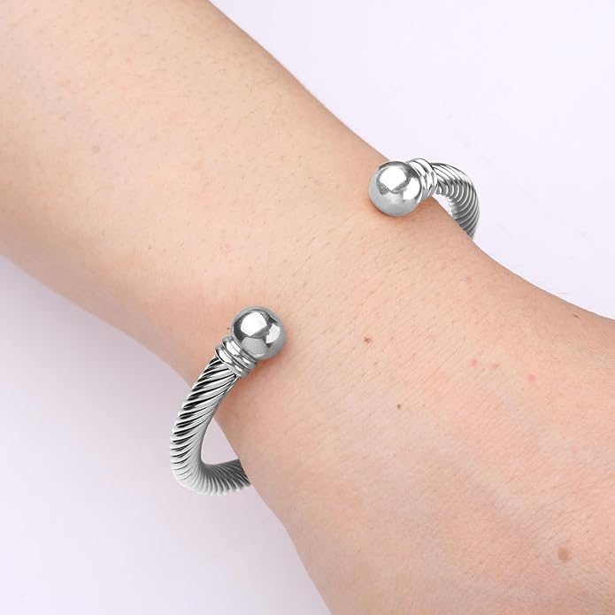 Adjustable C-Shape Open Cuff Bangle, Twisted Cable Bracelet for Men & Women, Chic Stainless Steel Unisex Jewelry Gift for Him Her, Unique Anniversary Present