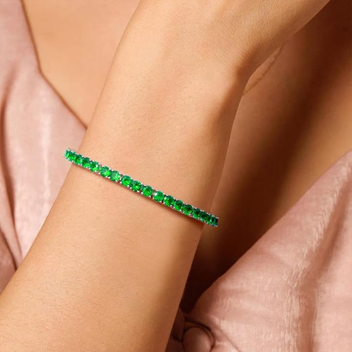 FANCIME Birthstone Bracelet Sterling Silver Gemstone Tennis Bracelets Fine Jewelry Wedding Bridal Prom Birthday Gift for Women Her, Length 7.2 Inch Width 4mm