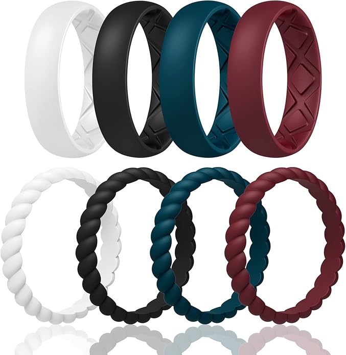 Egnaro Women's Bridal Rings Sets, Inner Arc Ergonomic Breathable Design Silicone Rubber Wedding Bands
