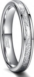 Greenpod 4mm 6mm Tungsten Rings for Men Women Silver Dome Polished Meteorite Inlay Ring Wedding Bands for Him Size 4-13