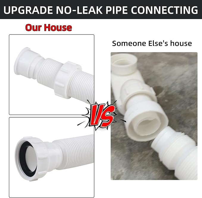 Flexible Bathtub Drain Pipe, Upgraded No-leak Low Profile 1 1/2 P Flat Drainage - Image 2