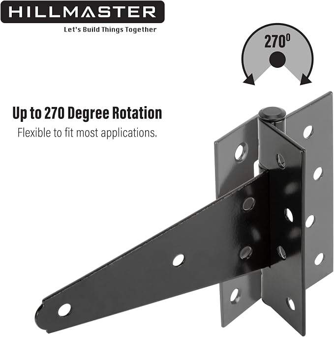 HILLMASTER 6 Inch T-Strap Heavy Duty Shed Door Hinges Gate Strap Hinges Black - Image 5