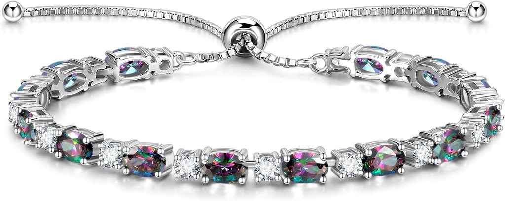 FANCIME Birthstone Tennis Bracelets Sterling Silver Bolo Tennis Bracelets Charm Fine Jewelry Birthday Gifts for Women Mom Wife Her