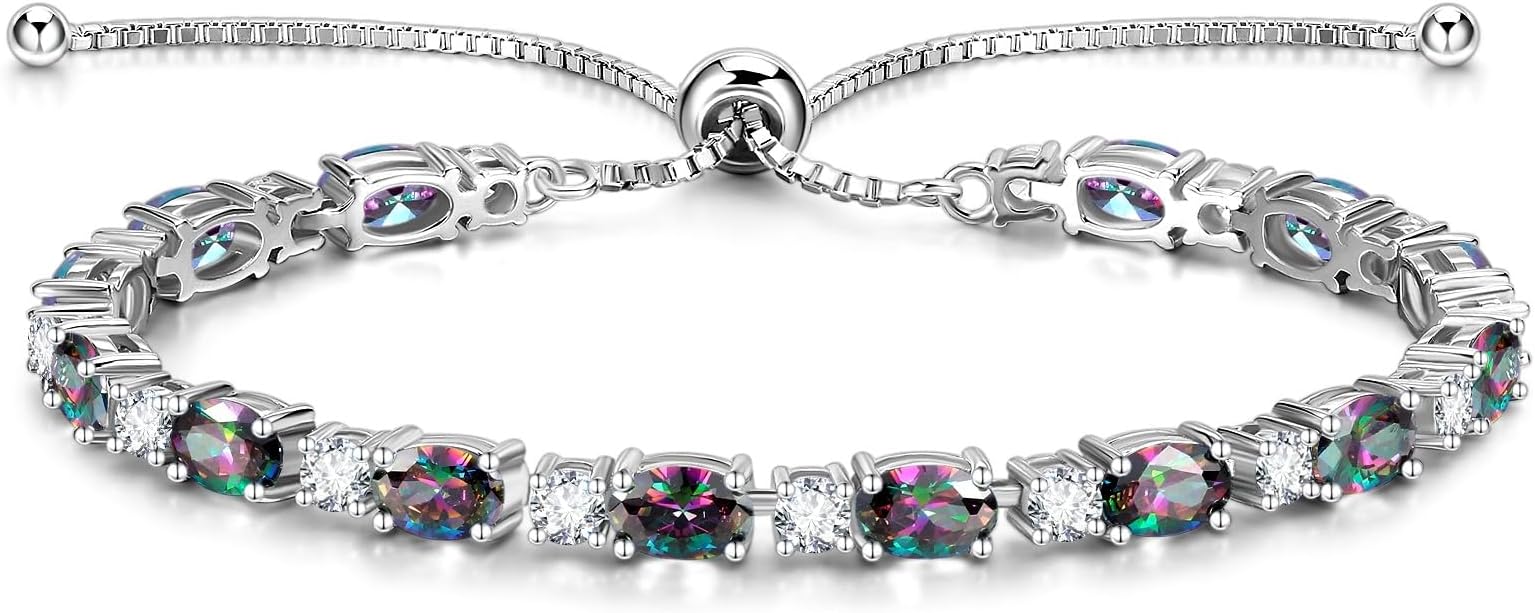 FANCIME Birthstone Tennis Bracelets Sterling Silver Bolo Tennis Bracelets Charm Fine Jewelry Birthday Gifts for Women Mom Wife Her
