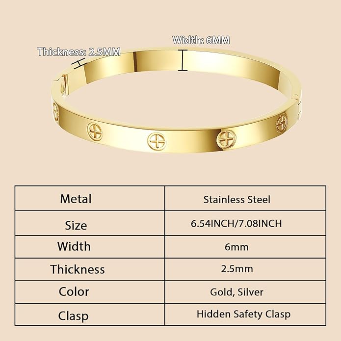 2Pcs 18K Gold-Plated Love Bangle Bracelets set for Women, Stainless Steel Cubic Zirconia Bangle Crystal Friendship Jewelry, Easter Wedding Birthday Gifts for Girlfriend, Wife, Monther