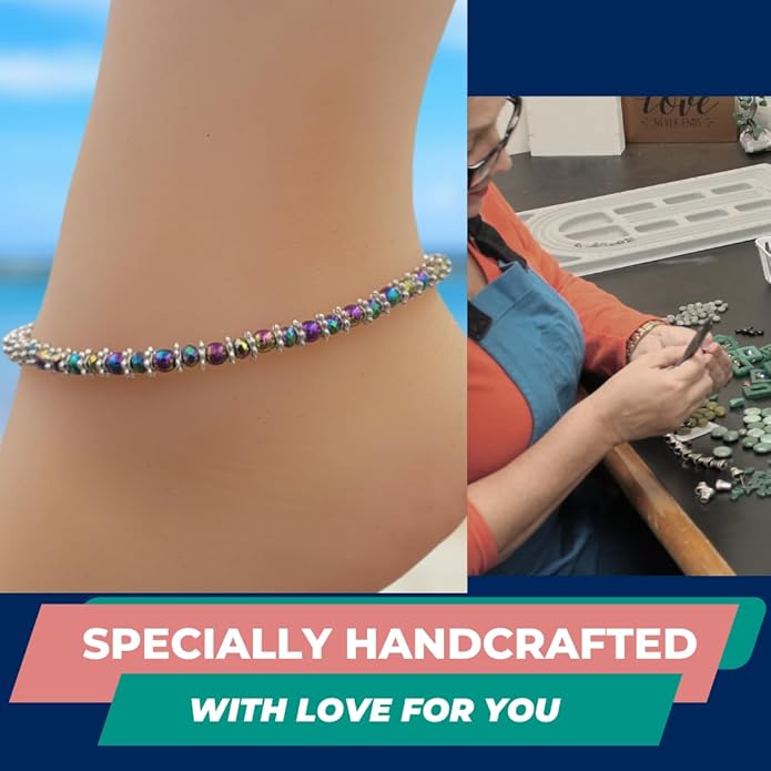 BESHEEK Rainbow Anklet Bracelet Hue Twisted Hematite and Round Artisan Beaded Anklet with Extension Handmade Hypoallergenic Beach Gala Wedding Style Jewelry