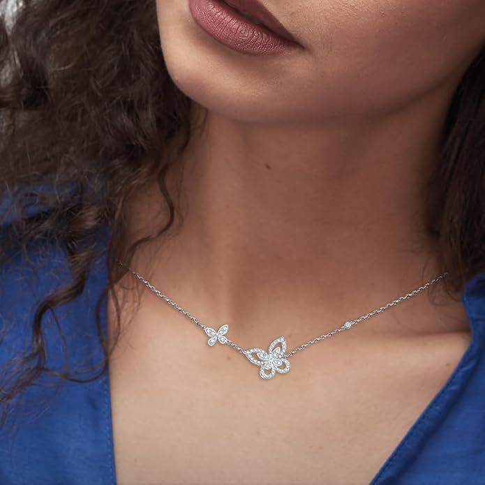 Lab Grown Diamond Necklace, Solid 925 Sterling Silver with Round Cut, Fine Jewelry for Women Anniversary Birthday Valentine’s Day Gifts