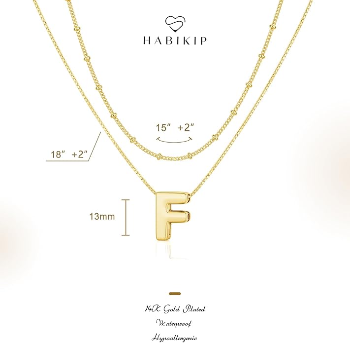 Initial 14K Gold Plated Necklaces for Women, Layered Bubble Letter A-Z Necklace Pendant Choker Necklaces for Women Trendy Monogram Name Necklace Personalized Jewelry for Women