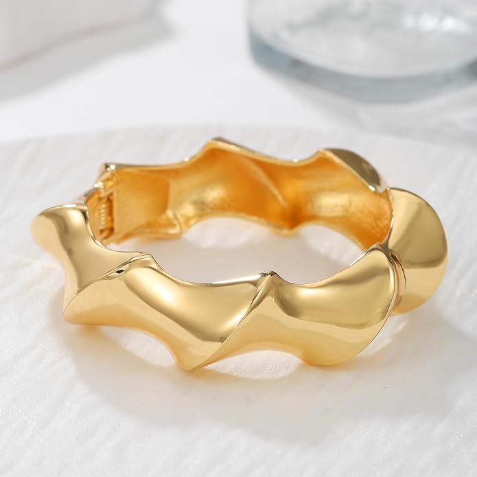 Chunky Gold/Silver Gold Cuff Bangle Bracelets for Women Trendy Hinged Cuff Open Wide Chunky Gold Bracelet Minimalist Bangle Jewelry Gift