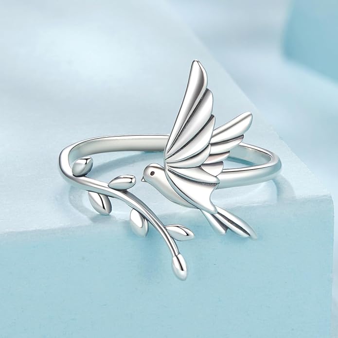 WOSTU Animal Open Adjustable Ring Playful Cat Dachshund Snake Koi Fish Hummingbird Bat Heart Feather Stacking Ring for Women, Sterling Silver Plated Pet Memorial Jewelry Gift for Cat Lovers