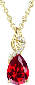 FANCIME 14K Solid Yellow Gold Teardrop Pendant with Diamond Birthstone Necklace Birthday Gifts for Mom Women, Sterling Silver Chain 16" + 2" Extender