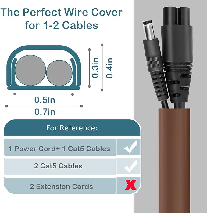 ZhiYo 43" Cord Covers for Wires on Wall, 0.7" W x 0.4" H | Fits 2 Cords - Image 2