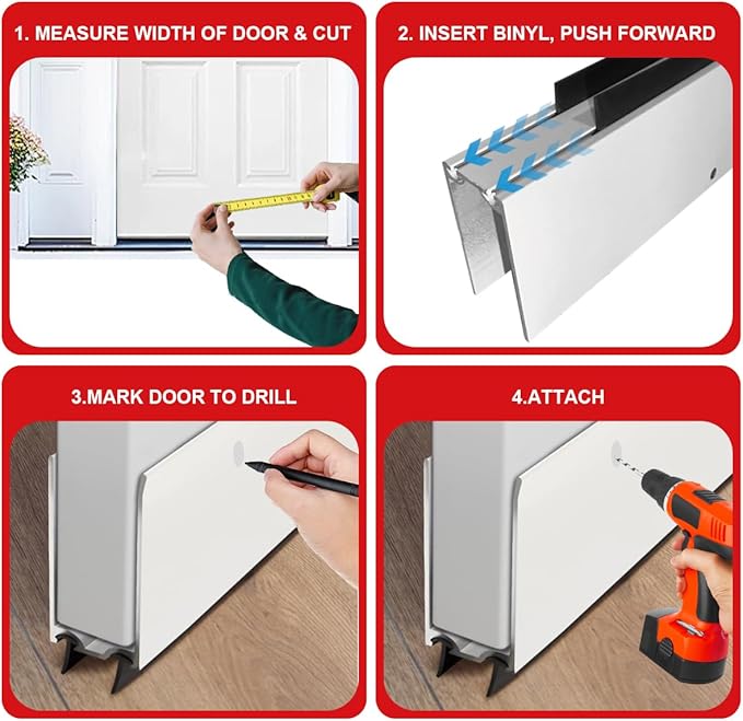 1" x 35.5" White Aluminum Storm Door Sweep Replacement Weatherproof Bottom Seal - Image 6