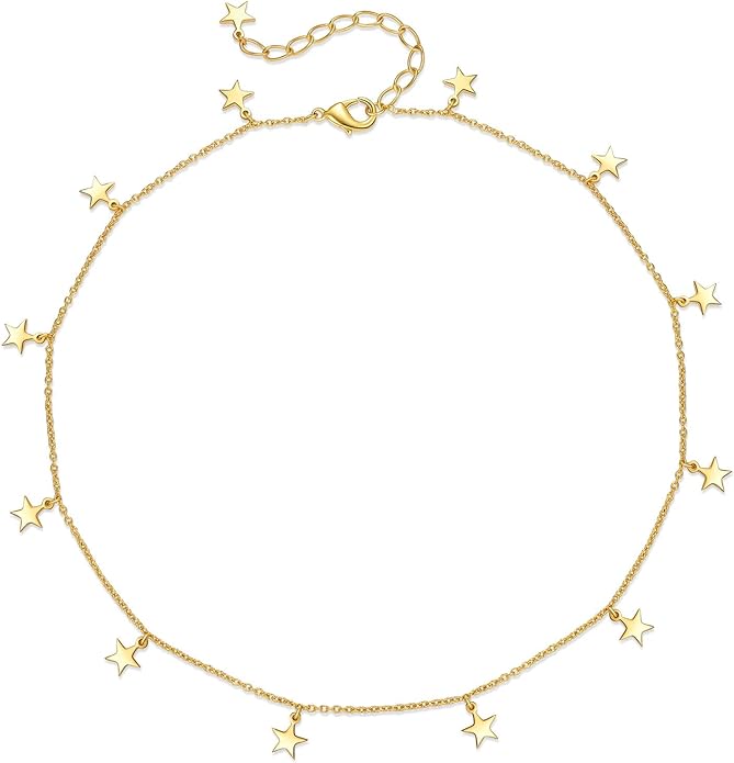 Star Necklace for Women White Gold 14K Gold Plated Layered Star Choker Necklace for Women Thanksgiving Christmas Jewelry Gifts