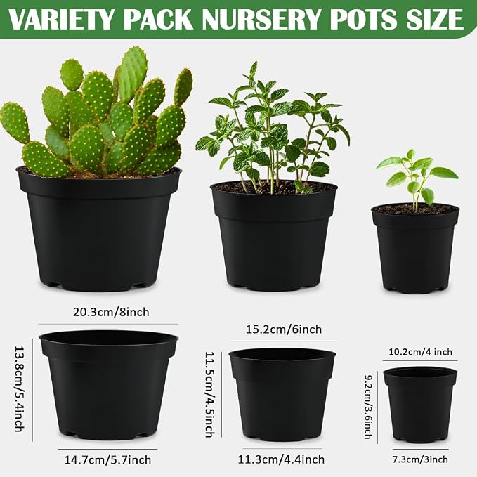 RooTrimmer 4/6/8 Inch Black Plant Nursery Pots, 15 Pack, Thickened Plastic - Image 3