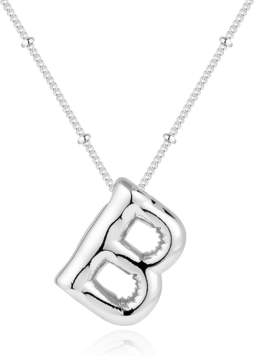Inerney Valentines Day Gifts Gold Bubble Letter Necklace Initial Necklaces for Women, Chunky 14K Plated Balloon Initials, Trendy Charm Non Tarnish Custom Name Pendant Jewelry Gifts for Mom