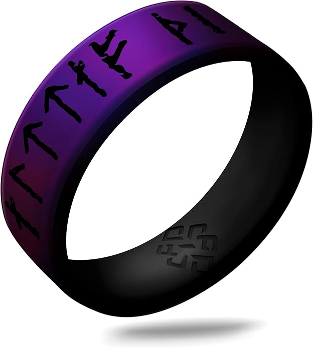 Knot Theory Viking Silicone Ring - Yours Always in Rune Characters Breathable Comfort Fit - Valentine's Engagement Mens Wedding Band