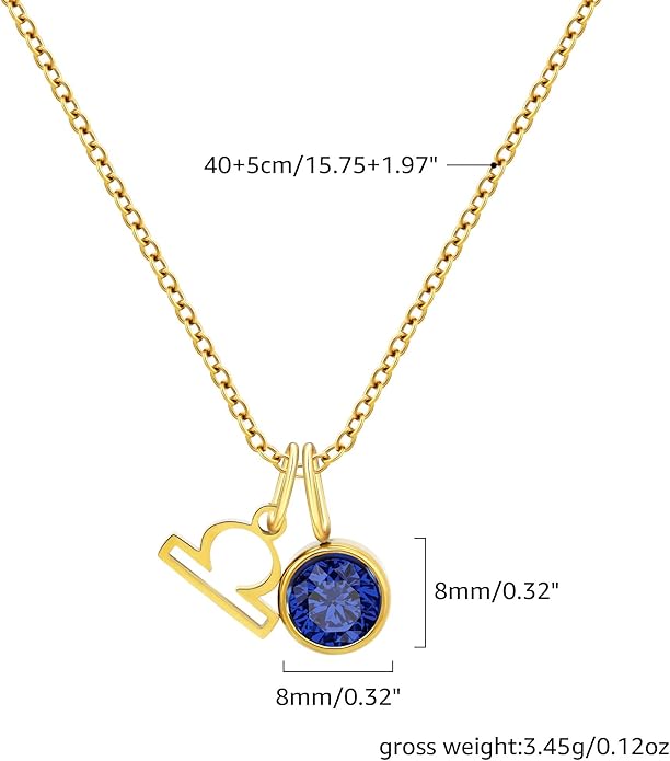 MISS RIGHT Initial Birthstone Necklace for Women - Personalized Gifts Birthday Gifts for Women Stainless Steel 18K Gold Plated Dainty Gold Zodiac Sign 12 Constellation Horoscope Necklace Jewelry