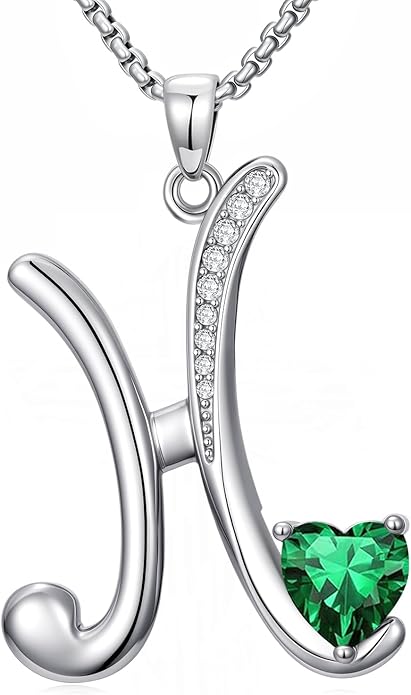 Valentines Day Gifts for Women Alphabet A to Z Initial Birthstone Pendant Necklaces for Women - 18k White Gold Plated Personalized Name Jewelry Valentine Mothers Day Birthday Gifts for Women Her Girlfriend