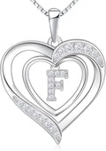 RIVIKO Heart Initial Necklace for Women, 925 Sterling Silver Letter Pendant,Personalized Charm Alphabet Jewelry Valentines Mother's Day Anniversary Christmas Birthday Gifts for Women Her Mom Wife