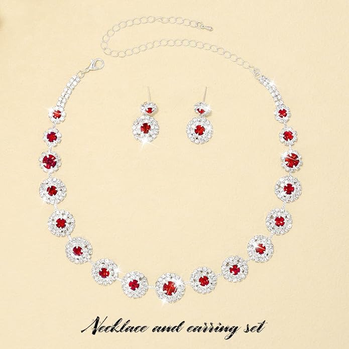 Unicra Bridal Wedding Jewelry Set Silver Rhinestone Necklace Earrings Sets Formal Costume Jewelry for Women and Brides