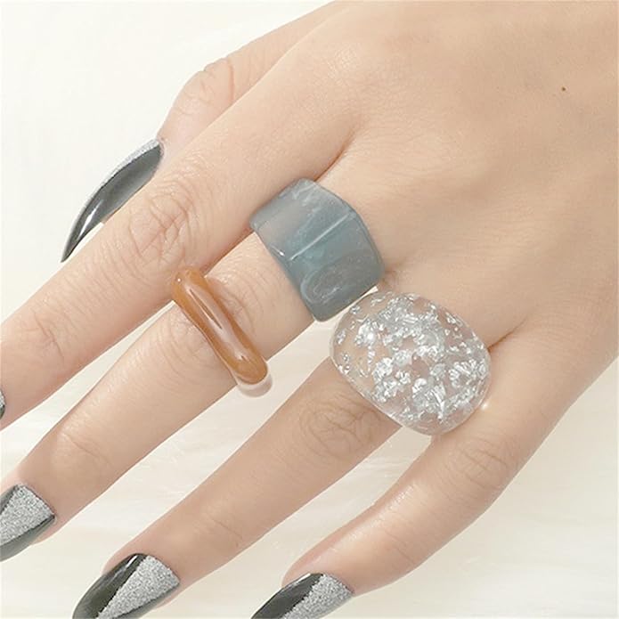 Multicolor Resin Chunky Rings for Women,Acrylic Plastic Rin Knuckle Finger Cute Trendy Aesthetic Y2k Statement Ring Vintage Simple Geometric Rings Jewelry