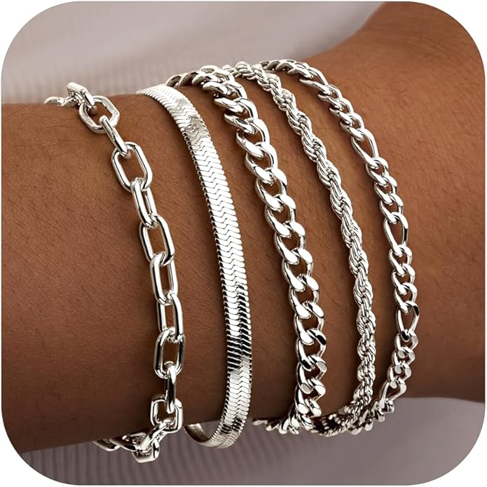 Gold Bracelets Set for Women Stack, Dainty Thick Bracelets Stack for Women Trendy, Simple Thin Gold Plated Cuff Stackable Bracelets With Beaded Cuban Paperclip Snake Rope Bangle Hand Chain Jewelry Gifts for Women Non Tainish