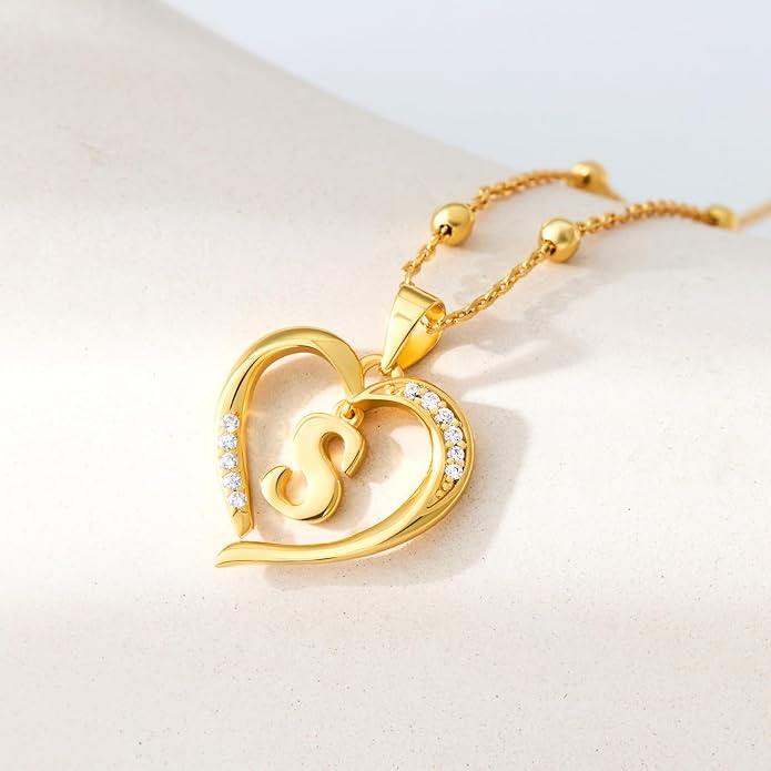 Cicy Bell Womens Heart Initial Necklace for Women 18k Gold Plated Shell Personalized Letter Pendant Necklace 17.7'' with 2'' Extender