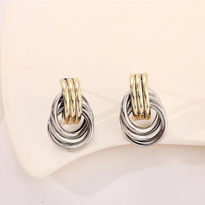 Gold/Silver Statement Geometric Earrings for Women Chunky Gold Knot Link Drop Dangle Earrings Trendy Jewelry Gift