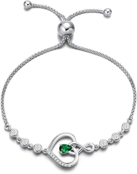 AGVANA Valentines Day Gifts Heart Birthstone Bracelets for Women Sterling Silver Genuine or Created Gemstone Tennis Bracelet Infinity Love Jewelry Anniversary Birthday Gifts for Wife Mom Women