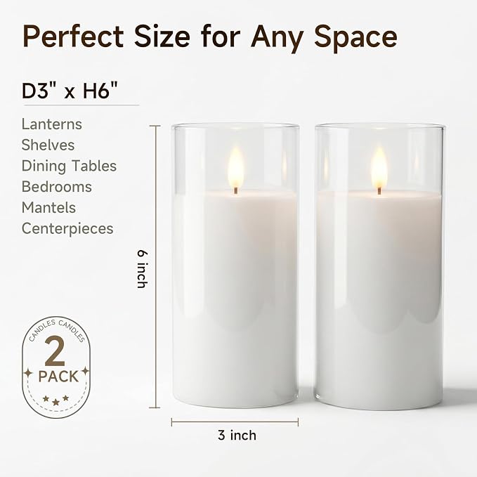 Homemory Pure White Glass Flameless Candles, Real Wax, Remote Timer, 2 Pack | - Image 8