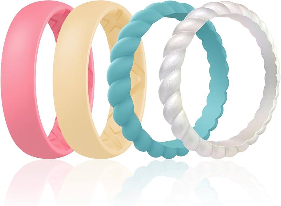 Egnaro Women's Bridal Rings Sets, Inner Arc Ergonomic Breathable Design Silicone Rubber Wedding Bands