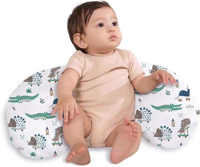 Little Grape Land Nursing Pillow,Upgraded Breast Feeding Pillow for Mom,Breastfeeding & Bottle Feeding for 0–14 Months, Soft Machine Washable Cover with Firm Breathable Filling, Tummy Time,Dinosaur