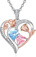 Valentine's Day Gifts for Wife 925 Sterling Silver Double Birthstone Pendant Necklaces I Love You for Always and Forever Necklace Anniversary Birthday Gifts for Wife Girlfriend Mom Her