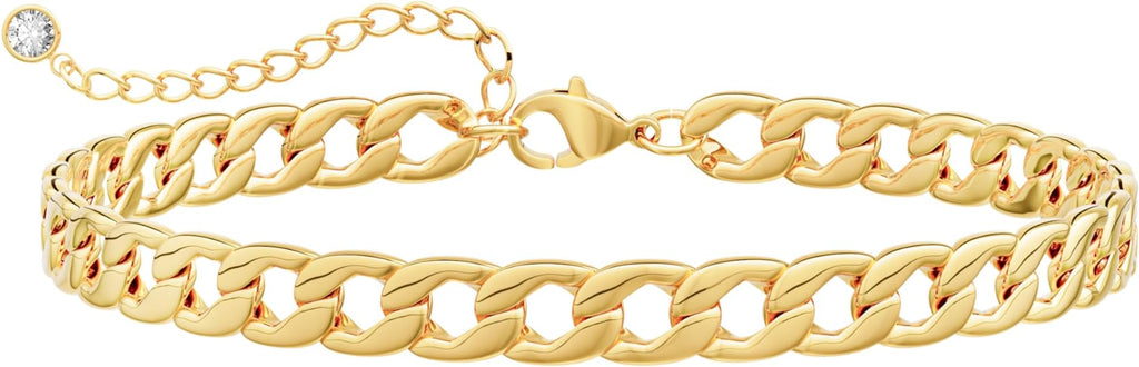 Gold Ankle Bracelets for Women Waterproof - Dainty Gold Anklets Trendy Layered 14K Gold/Silver Plated Stackable Chunky Cuban Link Chian Anklet Bracelet Set for Women Non Tarnish Jewelry Gift