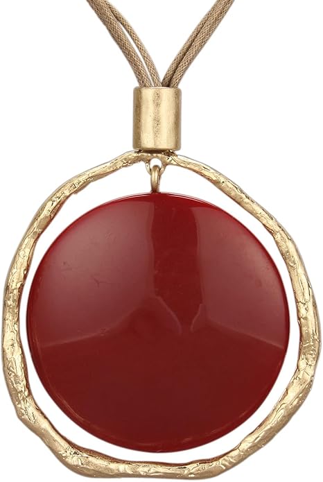 GelConnie Leather Necklace for Women Large Pendant Long Brown Necklace Circle Leather Choker Vintage Sweater Necklace Gold Chunky Boho Necklaces for Women