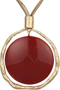 GelConnie Leather Necklace for Women Large Pendant Long Brown Necklace Circle Leather Choker Vintage Sweater Necklace Gold Chunky Boho Necklaces for Women